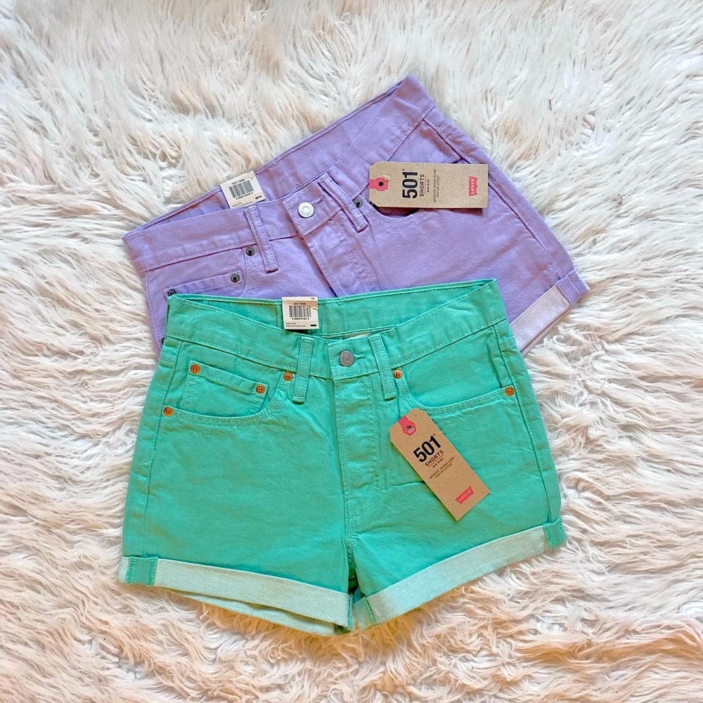 Levi's Women's Jean Shorts - Mint Green and Lavender